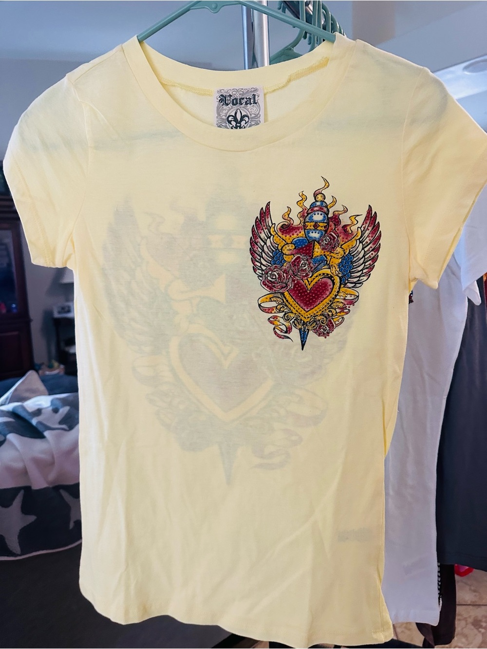 Bright Yellow Fitted Graphic Heart Wing Tee by Vocal